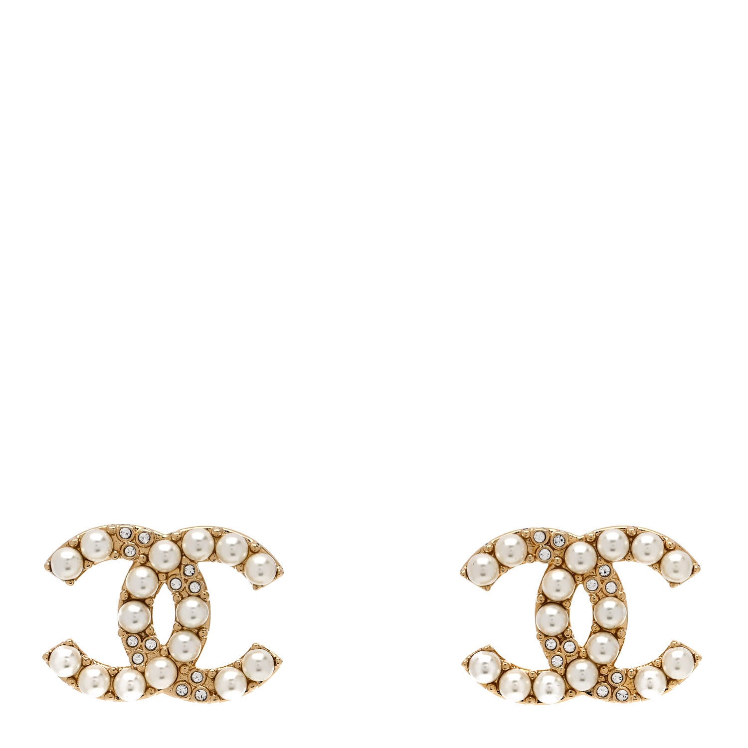 Chanel Pearl Crystal CC Earrings Gold 1 of 5