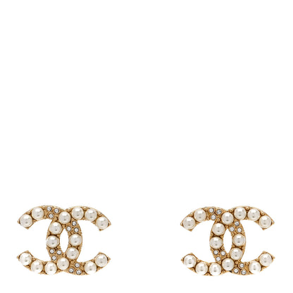 Chanel Pearl Crystal CC Earrings Gold 1 of 5