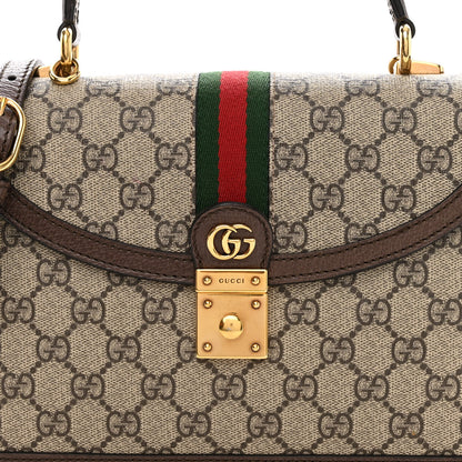 Gucci GG Supreme Monogram Textured Dollar Calfskin Web Small Ophidia Padlock Top Handle Bag Beige Ebony New Acero 7 of 11