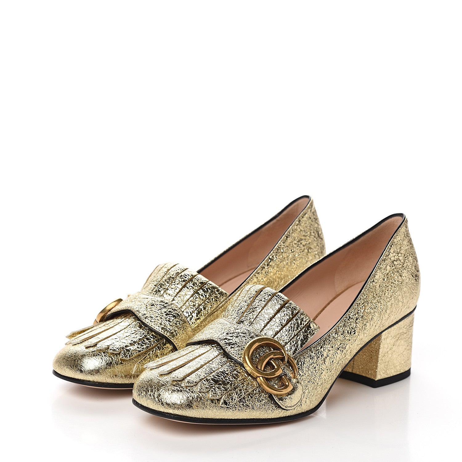 Gucci Galassia GG Marmont Fringe 50mm Loafer Pumps 37 Platino 3 of 9