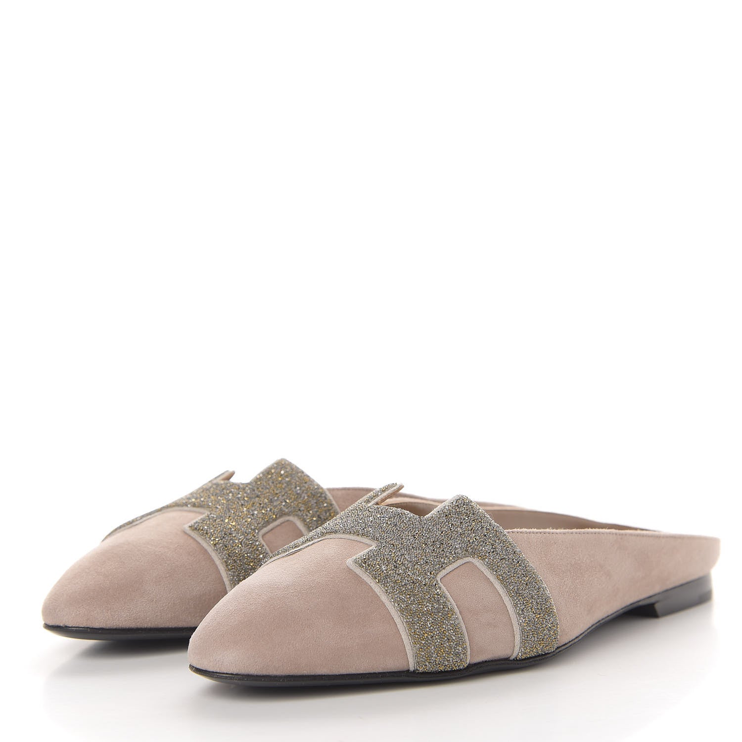 Hermes Suede Goatskin Crystal Roxane Mules 36 Champagne Rose Grey 3 of 11