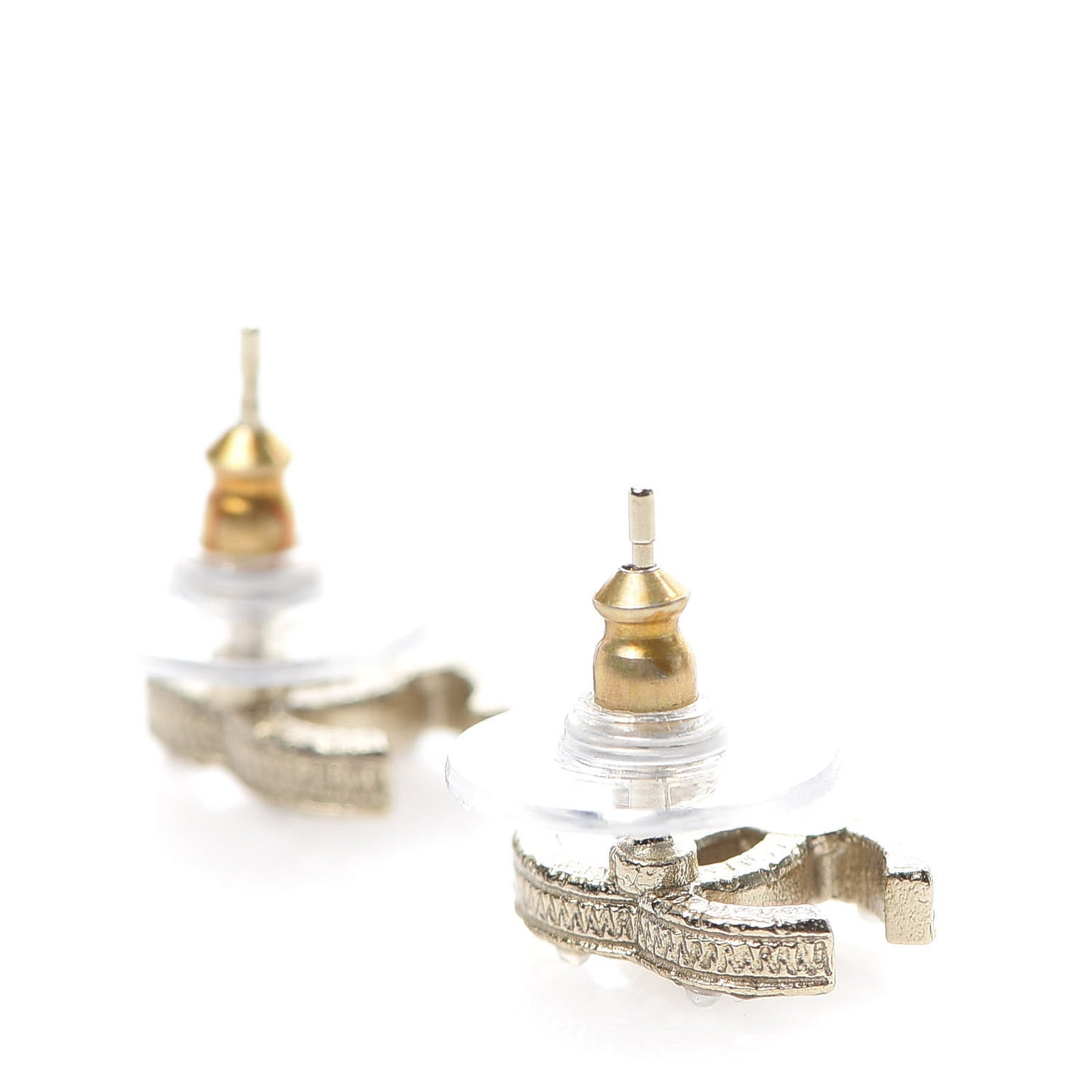 Pearl Crystal CC Charms Stud Earrings Light Gold