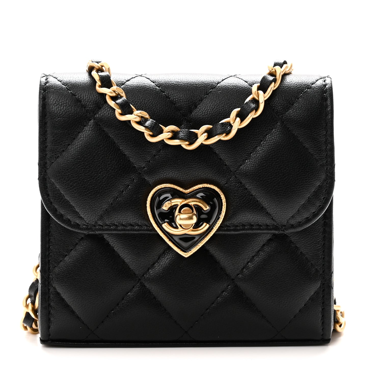 Lambskin Plexiglass Quilted Coco Love Clutch With Chain Black