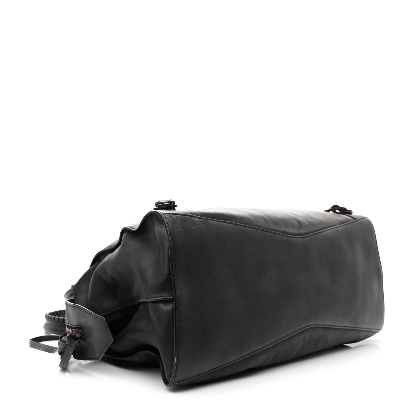 Used Calfskin Rust Hardware Large Top Handle Bag Black