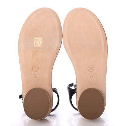 Chanel Lambskin Chain Cork Sandals 39 Black 5 of 9