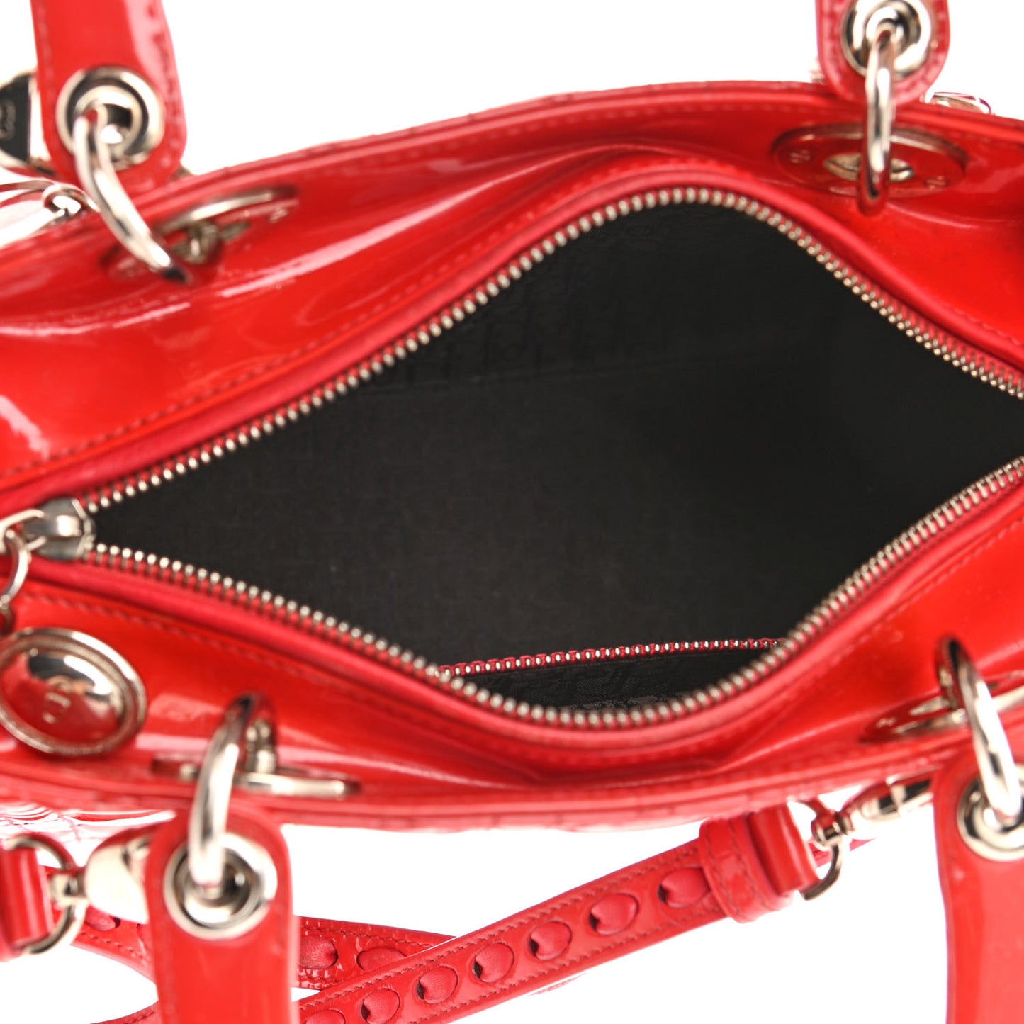 Patent Cannage Whipstitch Medium Lady Dior Red