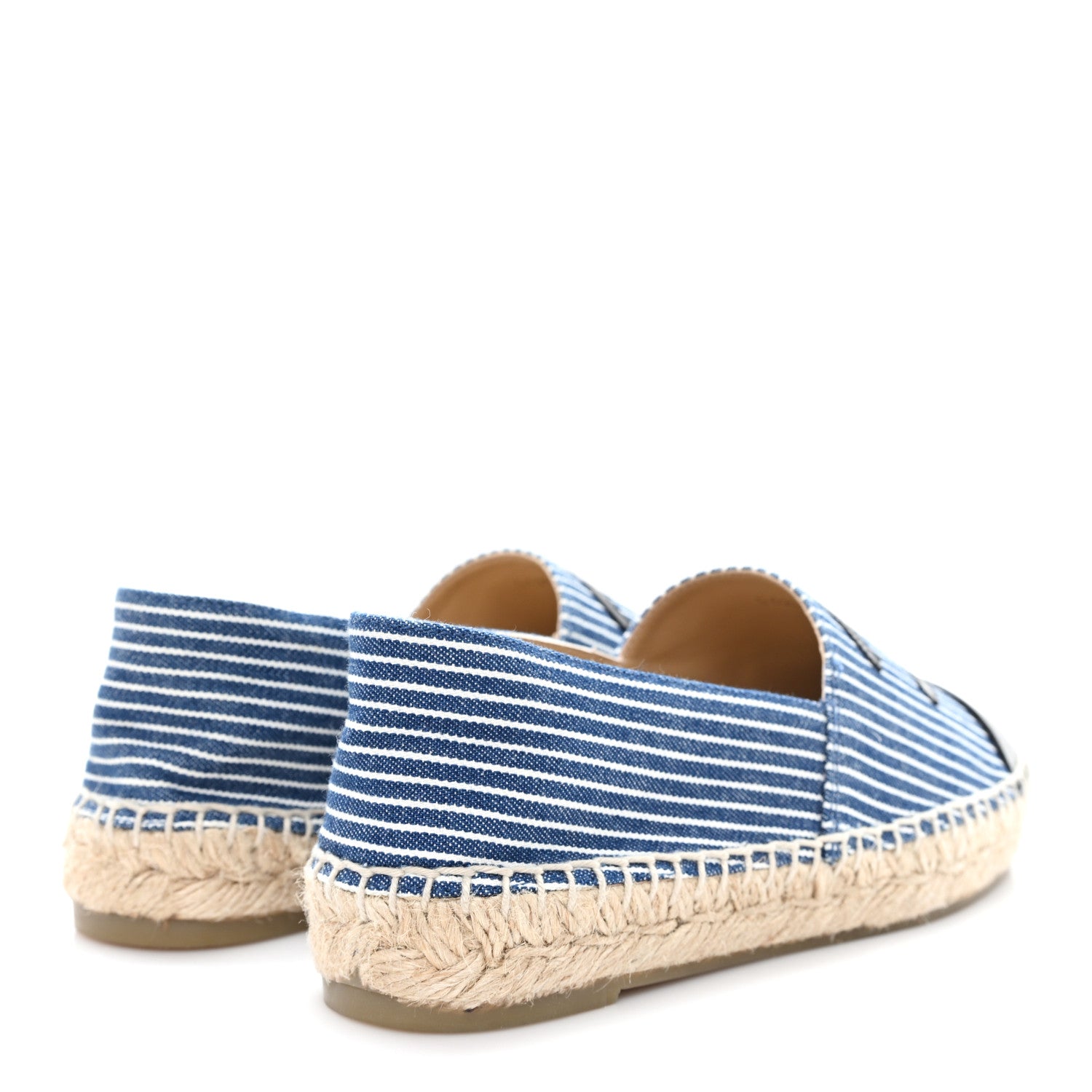 Chanel Canvas Striped Patent CC Espadrilles 35 Navy Black 5 of 10