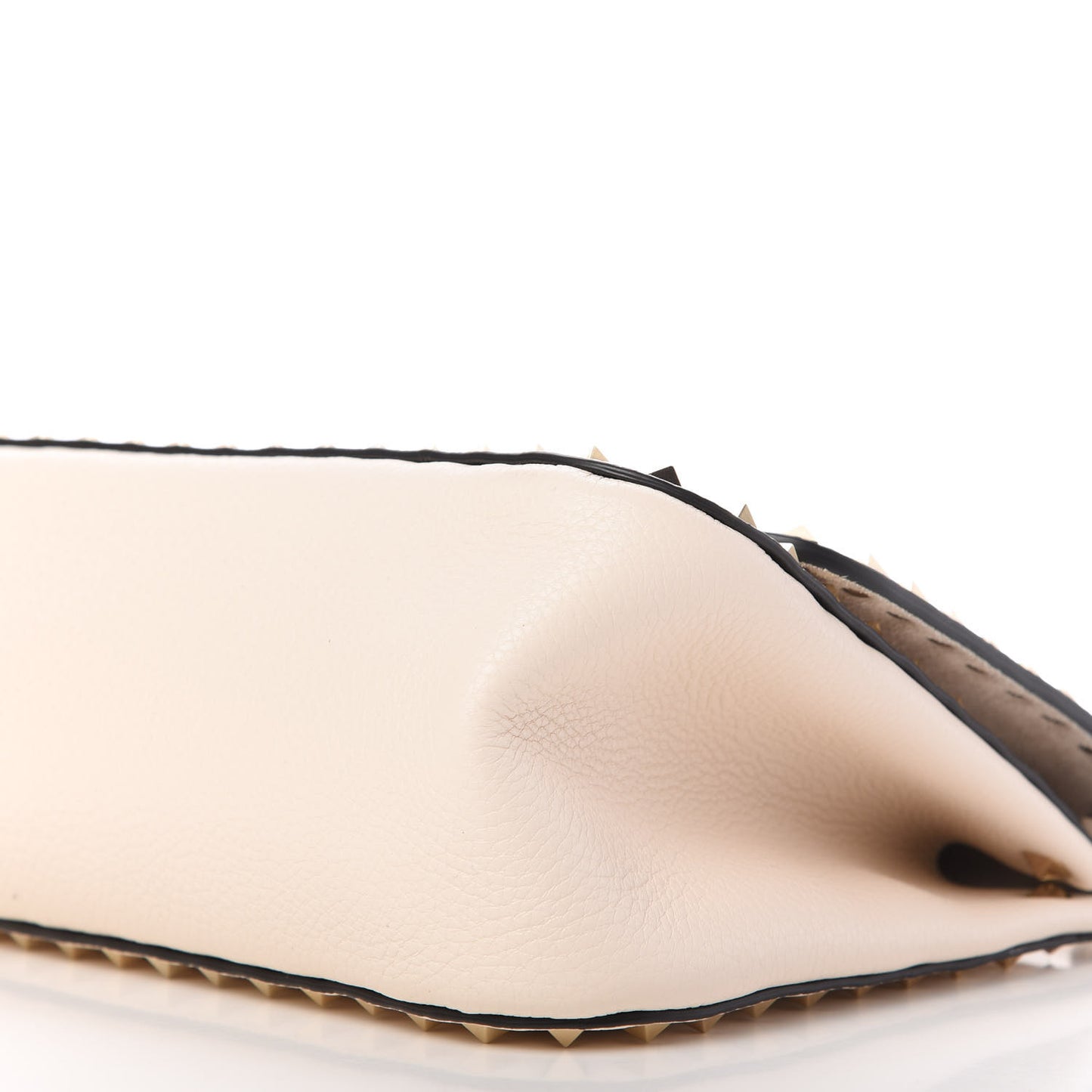 Grained Calfskin Large Rockstud Top Handle Flap Shoulder Bag Light Ivory