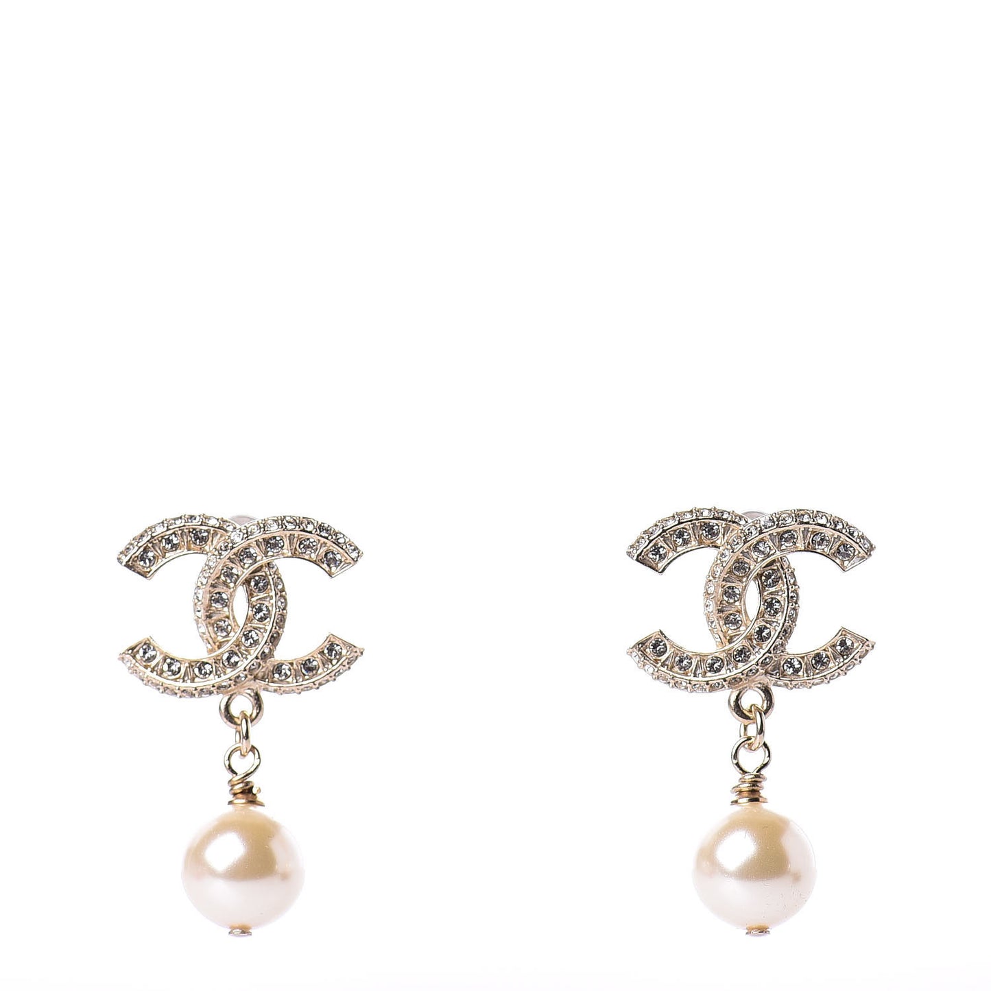 Crystal Pearl CC Drop Earrings Gold