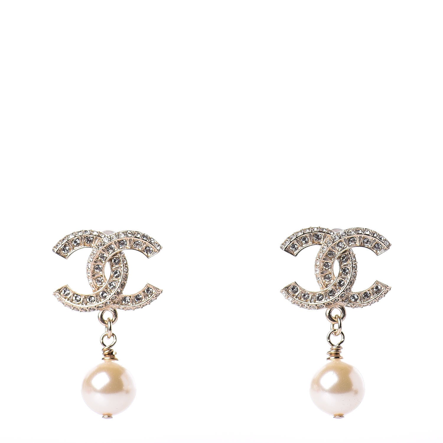 Chanel Crystal Pearl CC Drop Earrings Gold 1 of 5