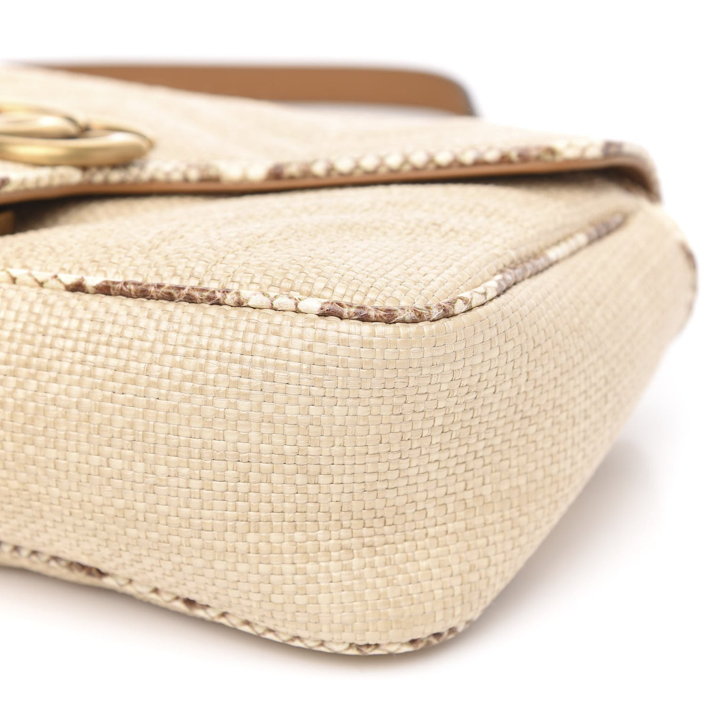 Raffia Elaphe Matelasse Small GG Marmont Shoulder Bag Natural Cream Brown