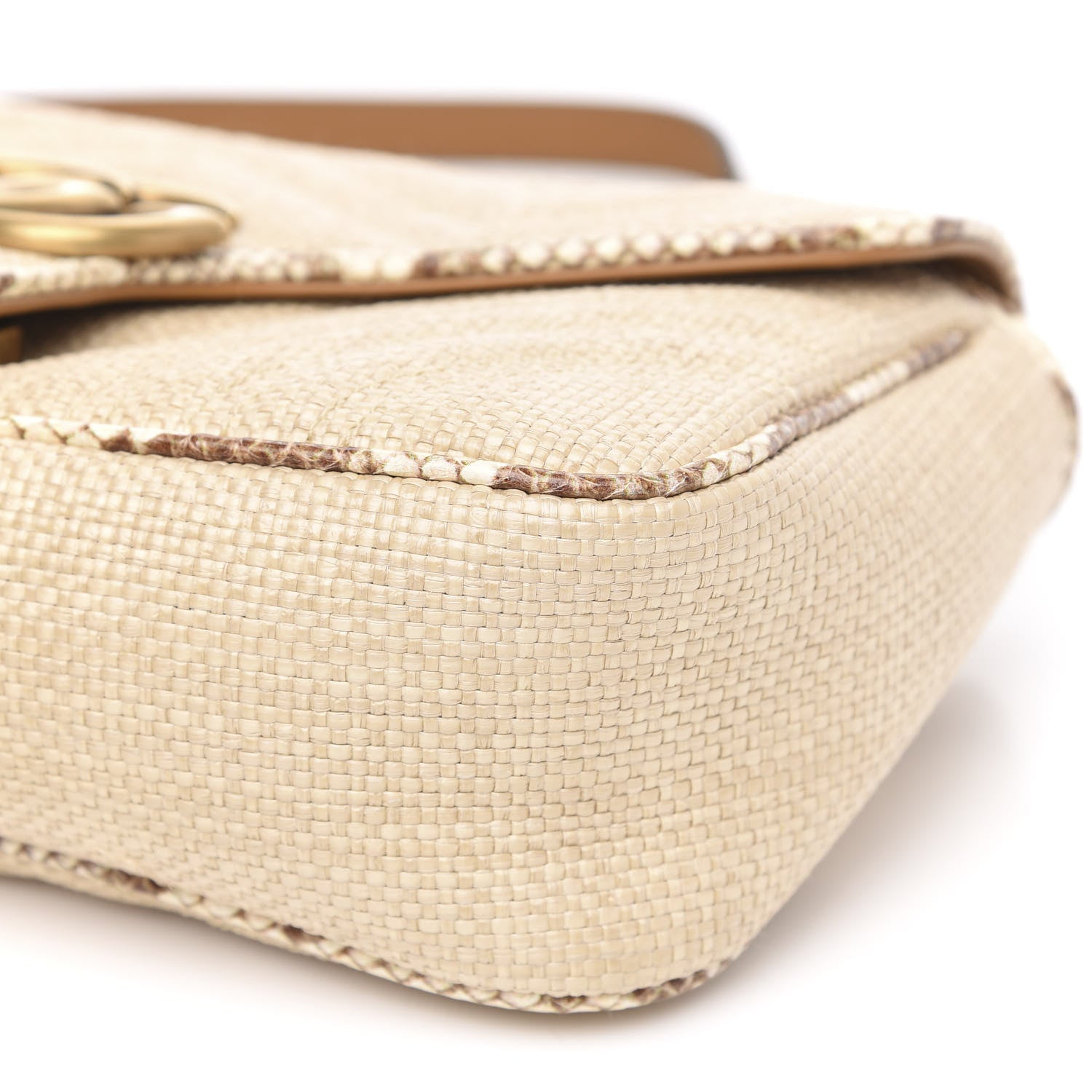 Gucci Raffia Elaphe Matelasse Small GG Marmont Shoulder Bag Natural Cream Brown 9 of 10