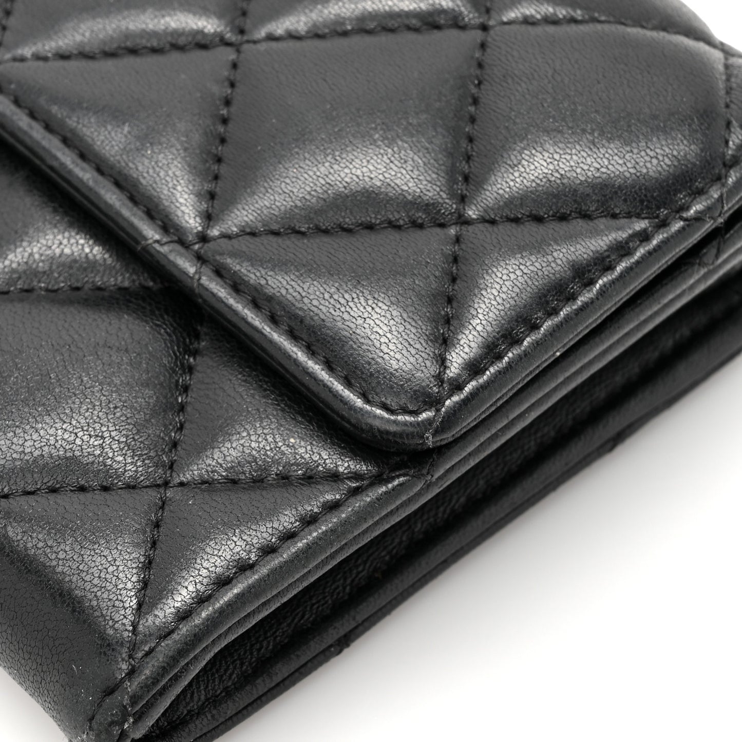 Lambskin Quilted Large Gusset Flap Wallet Black