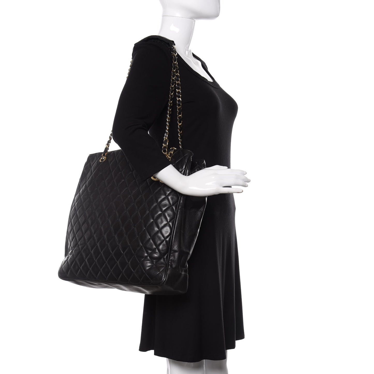 Lambskin Quilted Shopping Tote Black