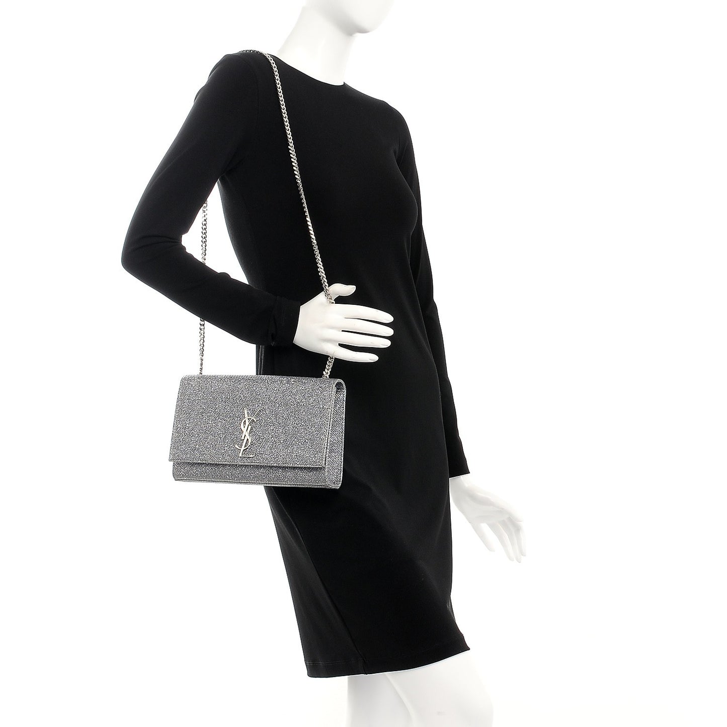 Metallic Canvas Woven Medium Classic Monogram Kate Satchel Silver