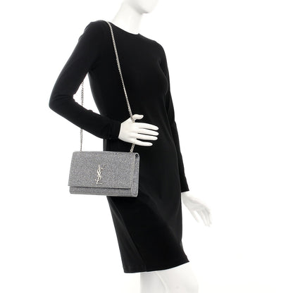 Saint Laurent Metallic Canvas Woven Medium Classic Monogram Kate Satchel Silver 2 of 6