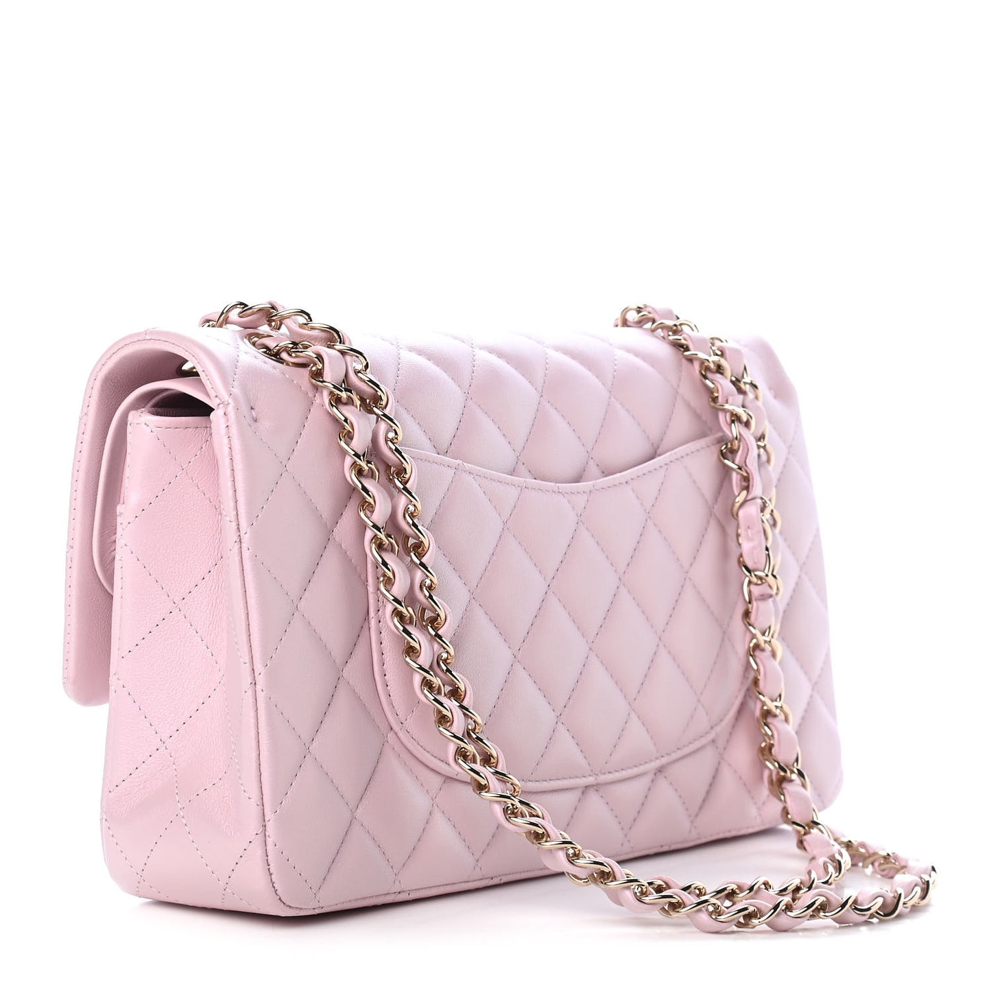 Iridescent Calfskin Quilted Medium Double Flap Light Pink
