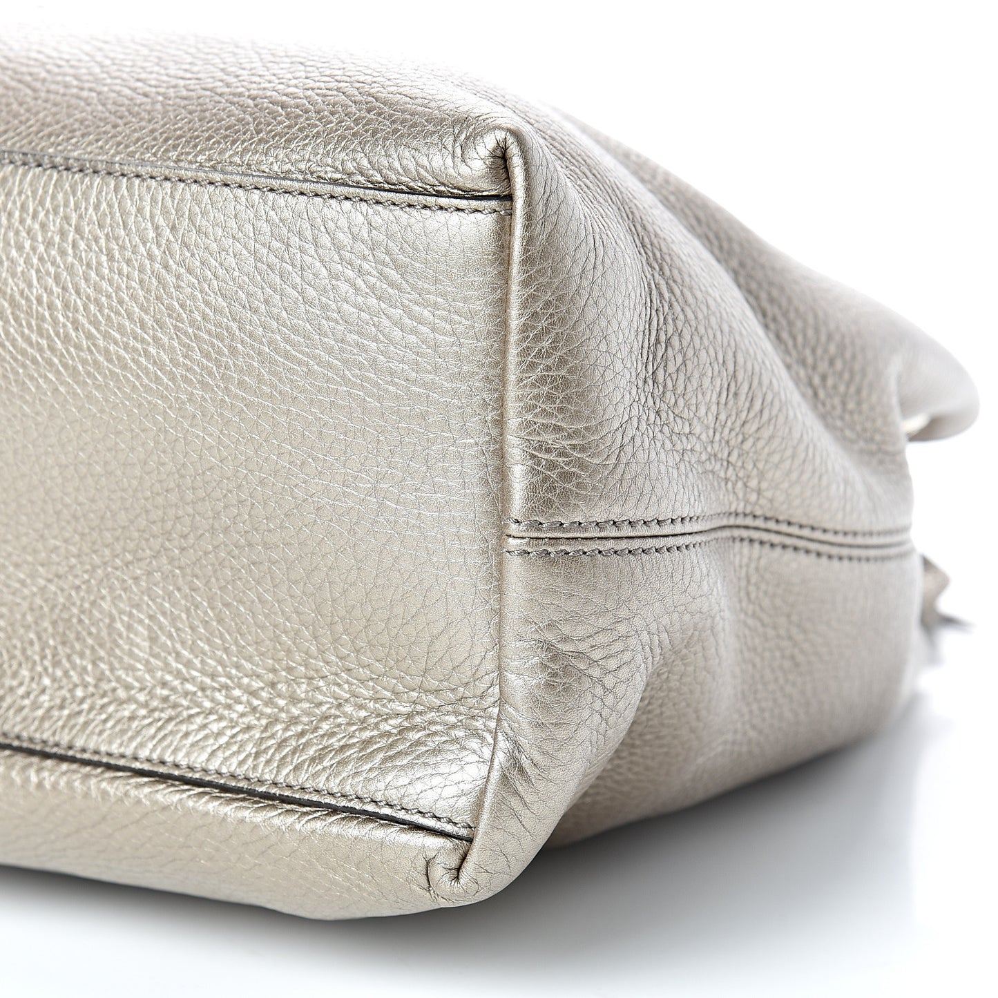 Metallic Pebbled Calfskin Medium Soho Chain Shoulder Bag Golden Beige