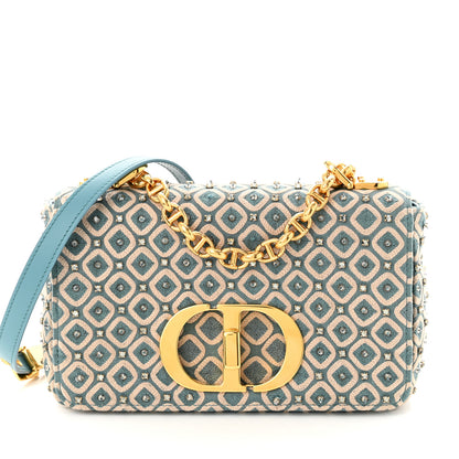 Christian Dior Calfskin Strass Embroidered Small Caro Bag Blue 8 of 13