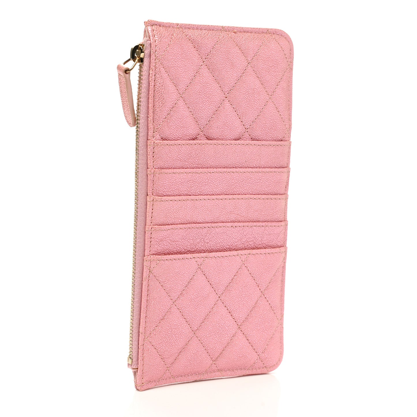 Iridescent Caviar Quilted Classic iPhone Pouch Rose Pink