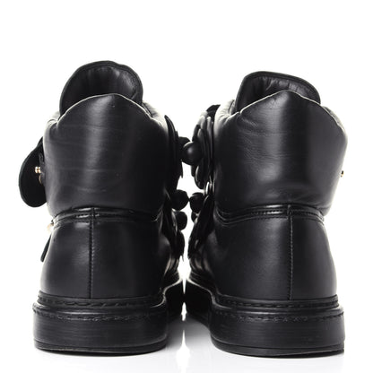 Chanel Lambskin Camellia High Top Sneakers 36 Navy 3 of 4