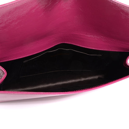 Saint Laurent Textured Patent Monogram Large Belle De Jour Clutch Fuchsia 5 of 7