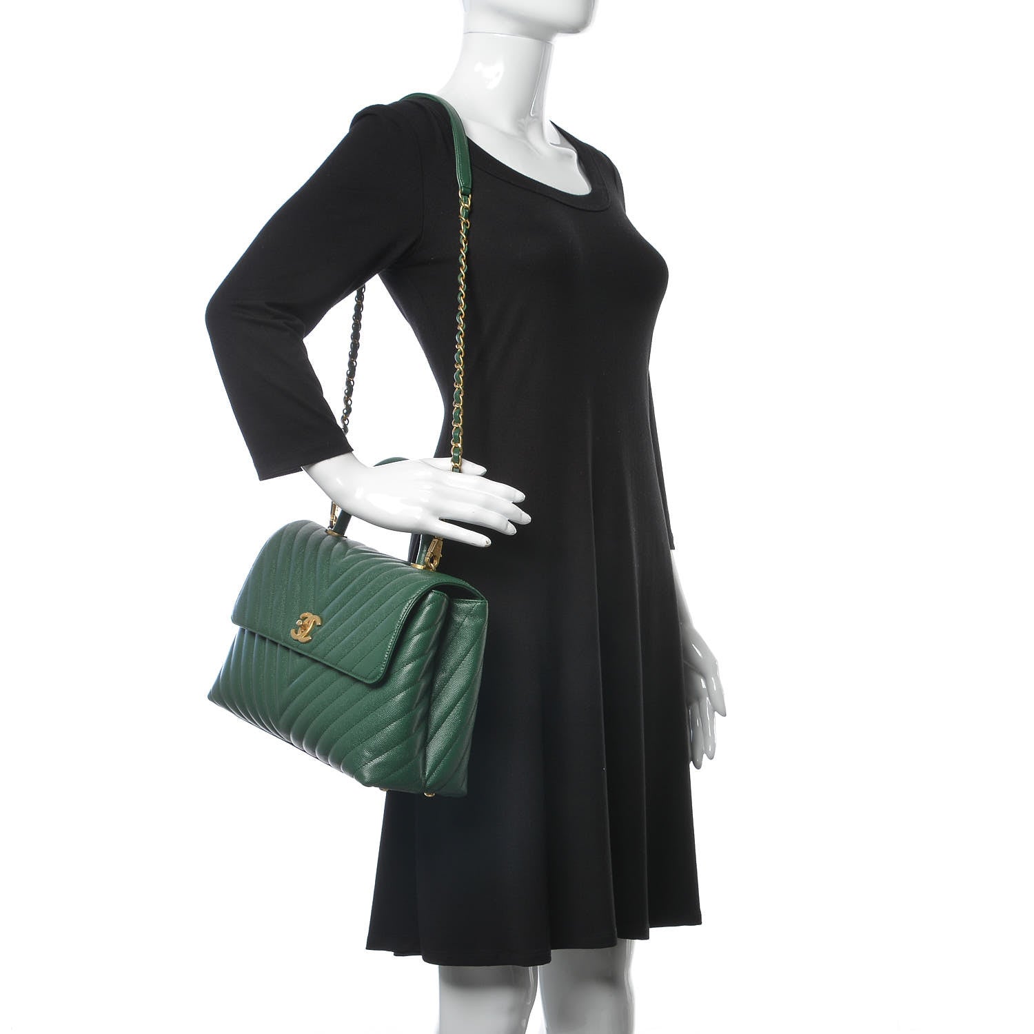 Chanel Caviar Chevron Quilted Medium Coco Handle Flap Green 2 of 11