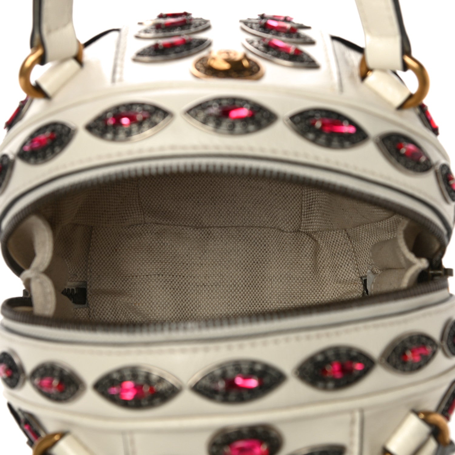 Gucci Calfskin Crystal Mini Tifosa Baseball Shaped Shoulder Bag White Fuchsia 5 of 16