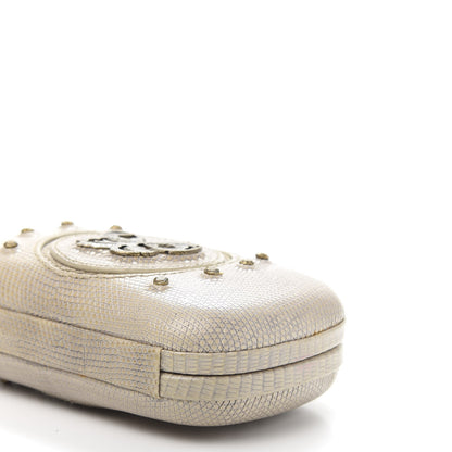 Bottega Veneta Lizard Studded Knot Clutch Light Beige 8 of 9