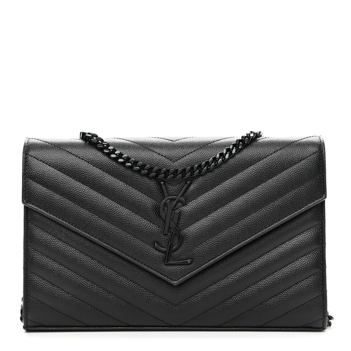 Grain De Poudre Matelasse Chevron Monogram Chain Wallet Black