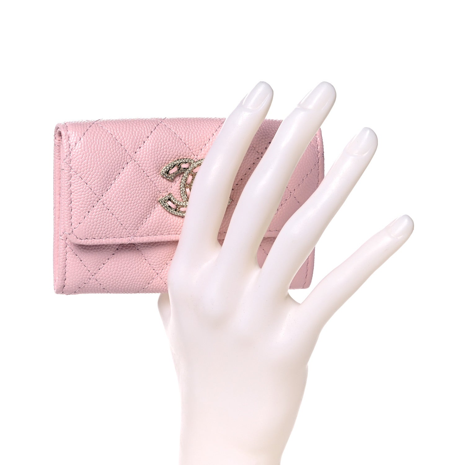 Chanel Caviar Quilted Crystal CC Flap Card Holder Pink 2 of 12