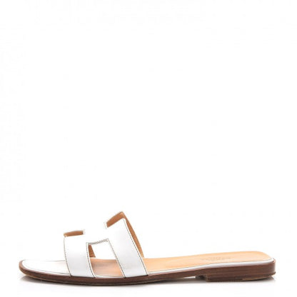 Hermes Box Calfskin Oran Sandals 38.5 White 1 of 12