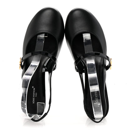 Louis Vuitton Lambskin Patent Romy Slingback Pumps 37 Black 2 of 9