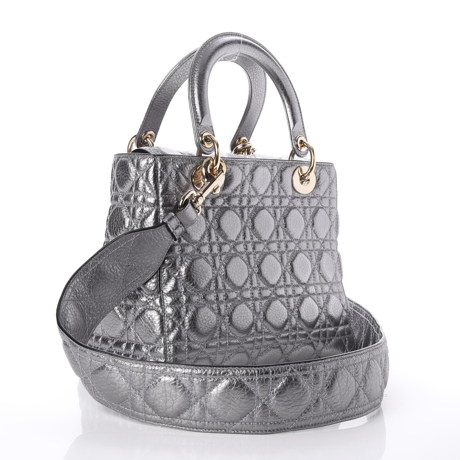 Christian Dior Metallic Grained Calfskin Cannage Medium Supple Lady Dior Silver 4 of 8