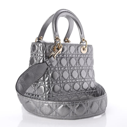 Christian Dior Metallic Grained Calfskin Cannage Medium Supple Lady Dior Silver 4 of 8