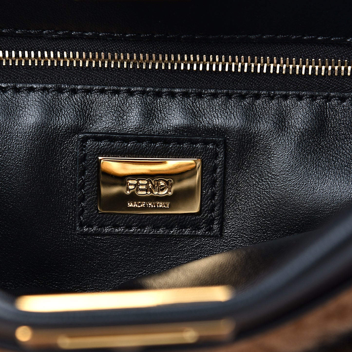 Shearling Nappa Macro FF 1974 Mini Peekaboo Iconic Satchel Tobacco Black
