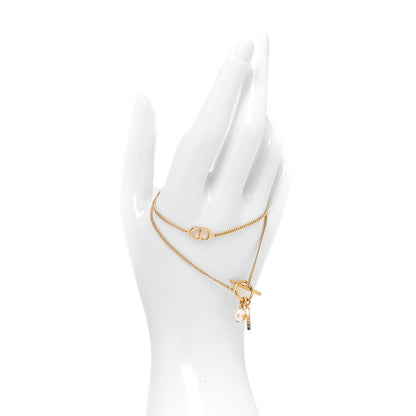 Christian Dior Metal Crystal Pearl Double Tour CD Bracelet Gold 2 of 4
