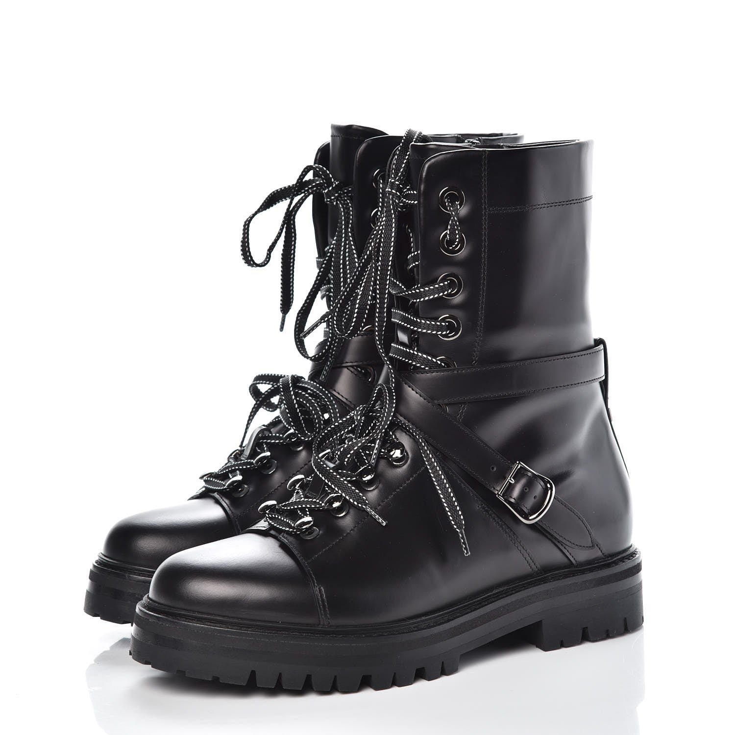 Valentino Garavani Smooth Calfskin Rockstud Buckled 25mm Combat Boots 38 Black 3 of 7