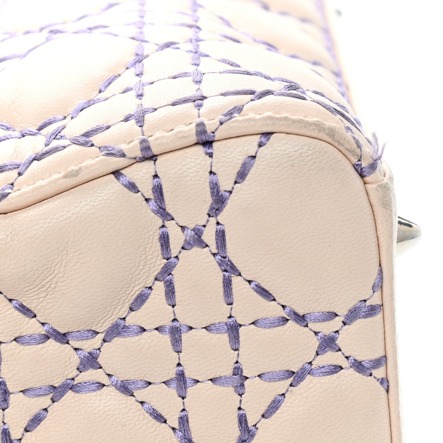 Christian Dior Lambskin Patent Stitched Cannage Medium Lady Dior Beige Purple 10 of 10