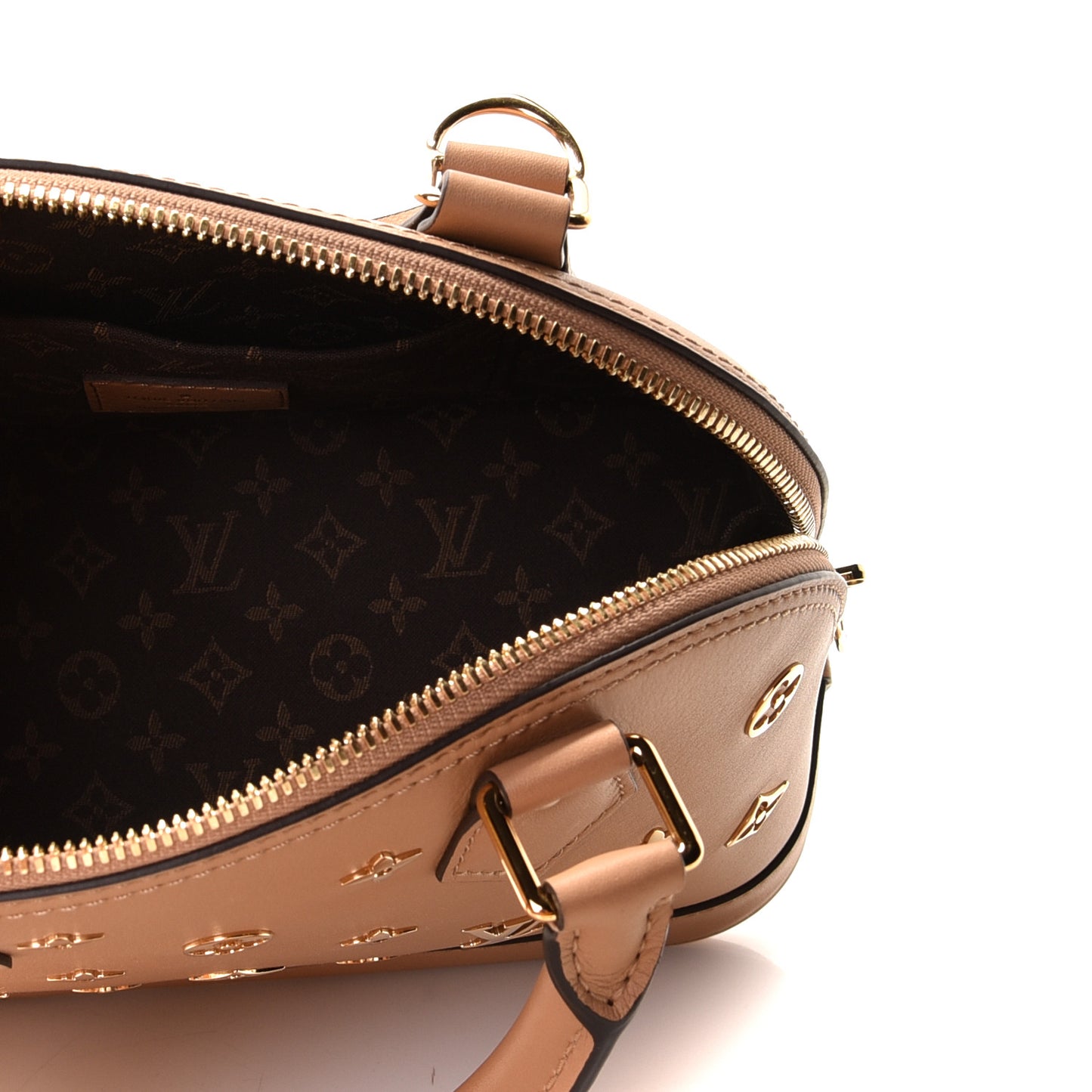 Calfskin Metal Monogram Alma BB Camel Brown