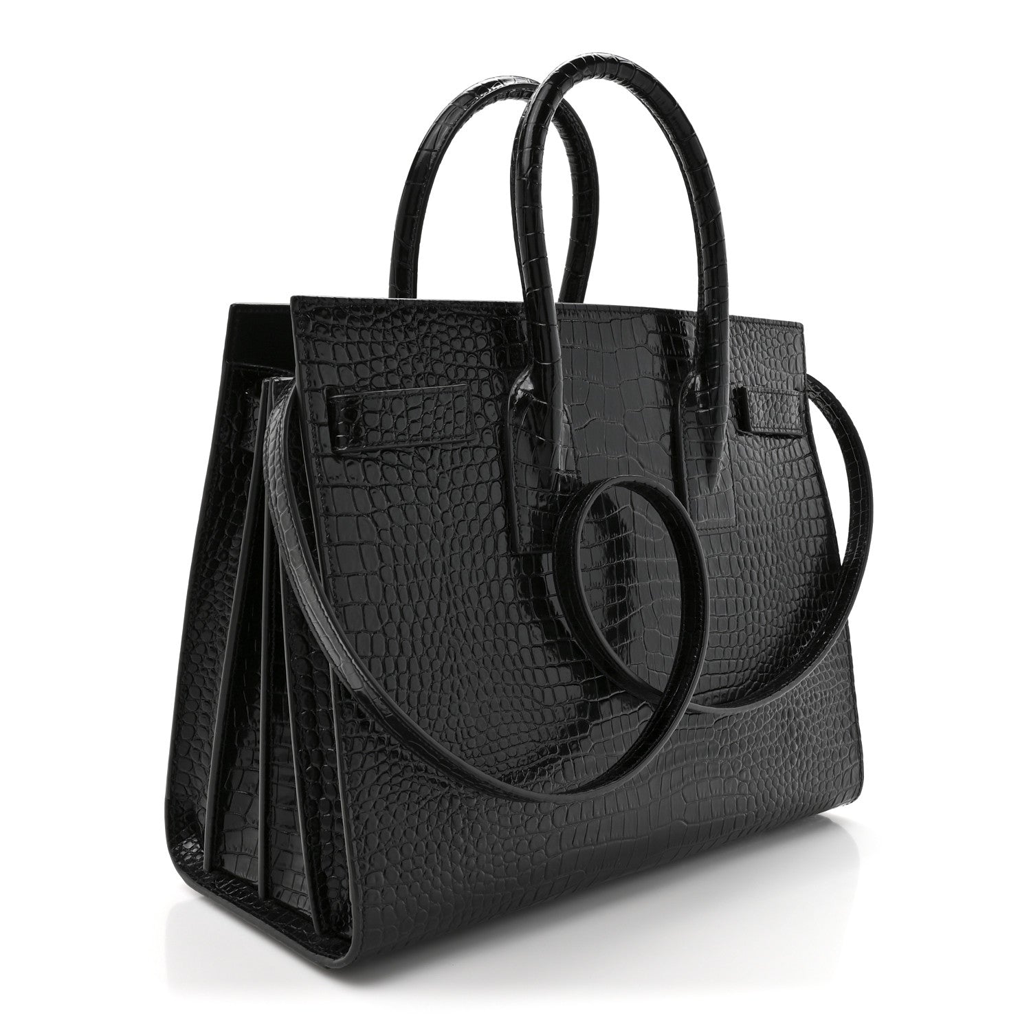 Saint Laurent Calfskin Crocodile Embossed Small Sac de Jour Black 3 of 10