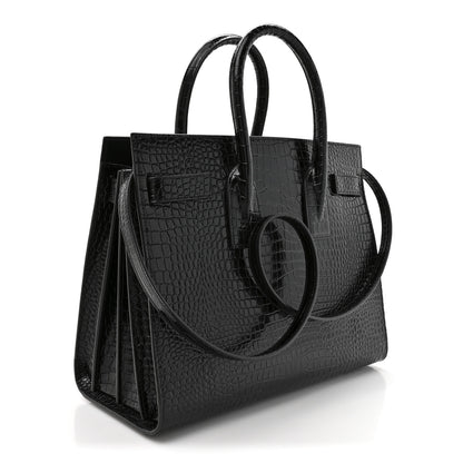 Saint Laurent Calfskin Crocodile Embossed Small Sac de Jour Black 3 of 10