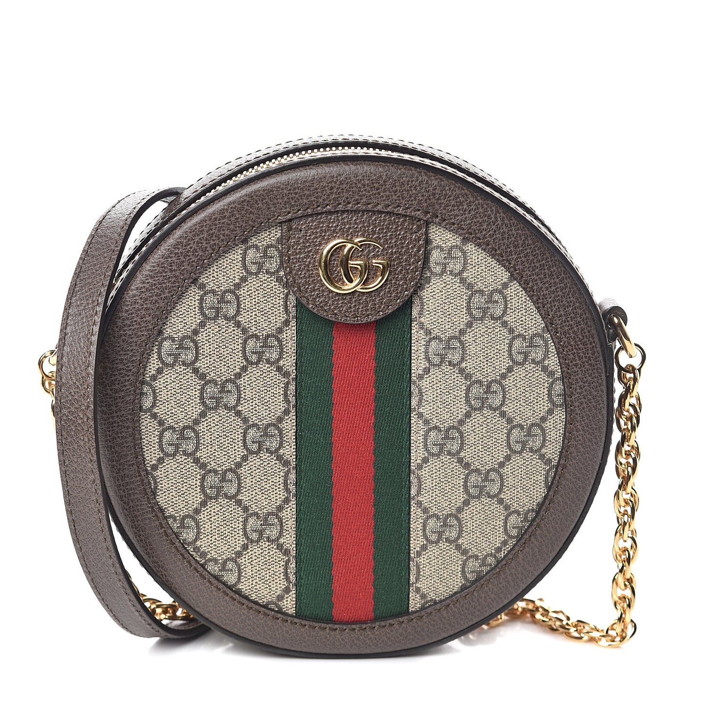 GG Supreme Monogram Web Mini Ophidia Round Shoulder Bag Brown