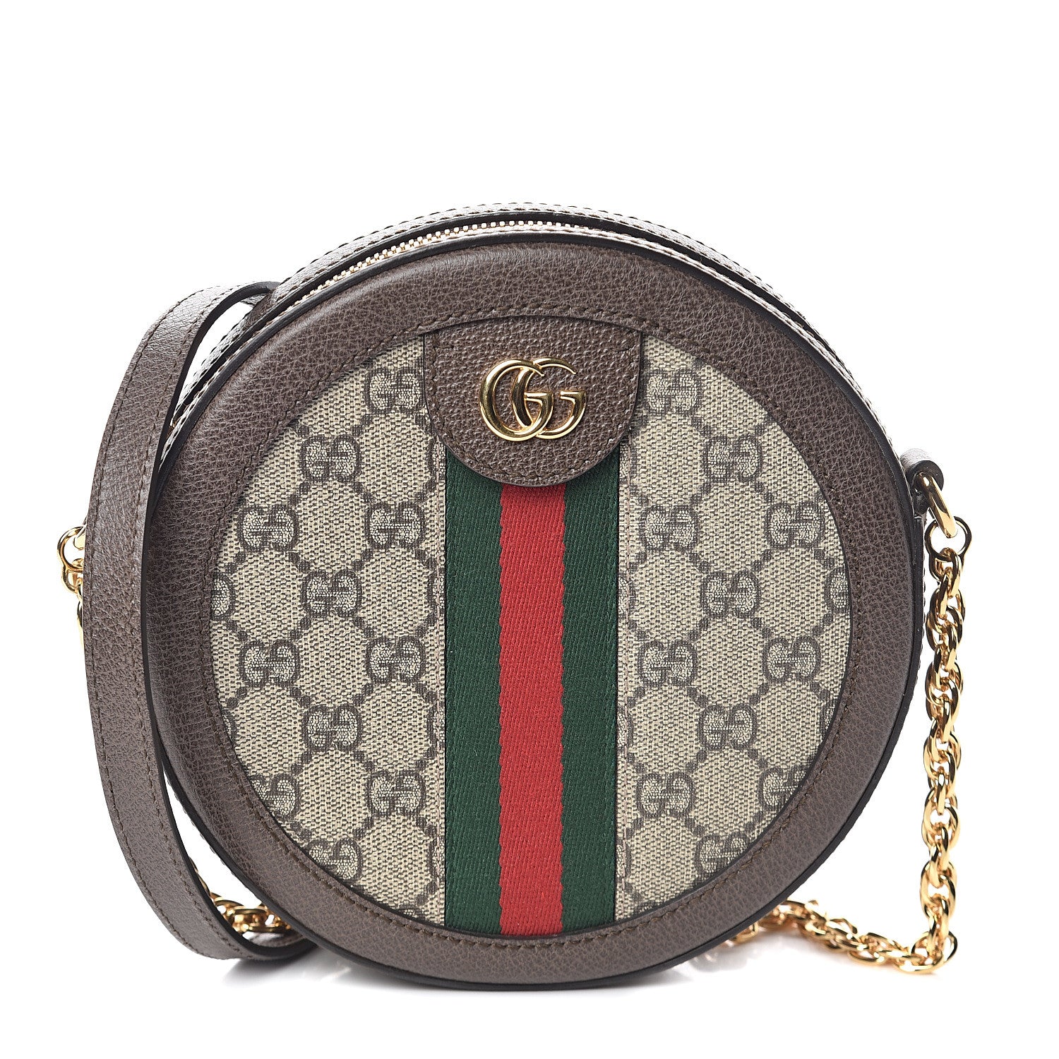 Gucci GG Supreme Monogram Web Mini Ophidia Round Shoulder Bag Brown 1 of 7