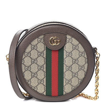 Gucci GG Supreme Monogram Web Mini Ophidia Round Shoulder Bag Brown 1 of 7