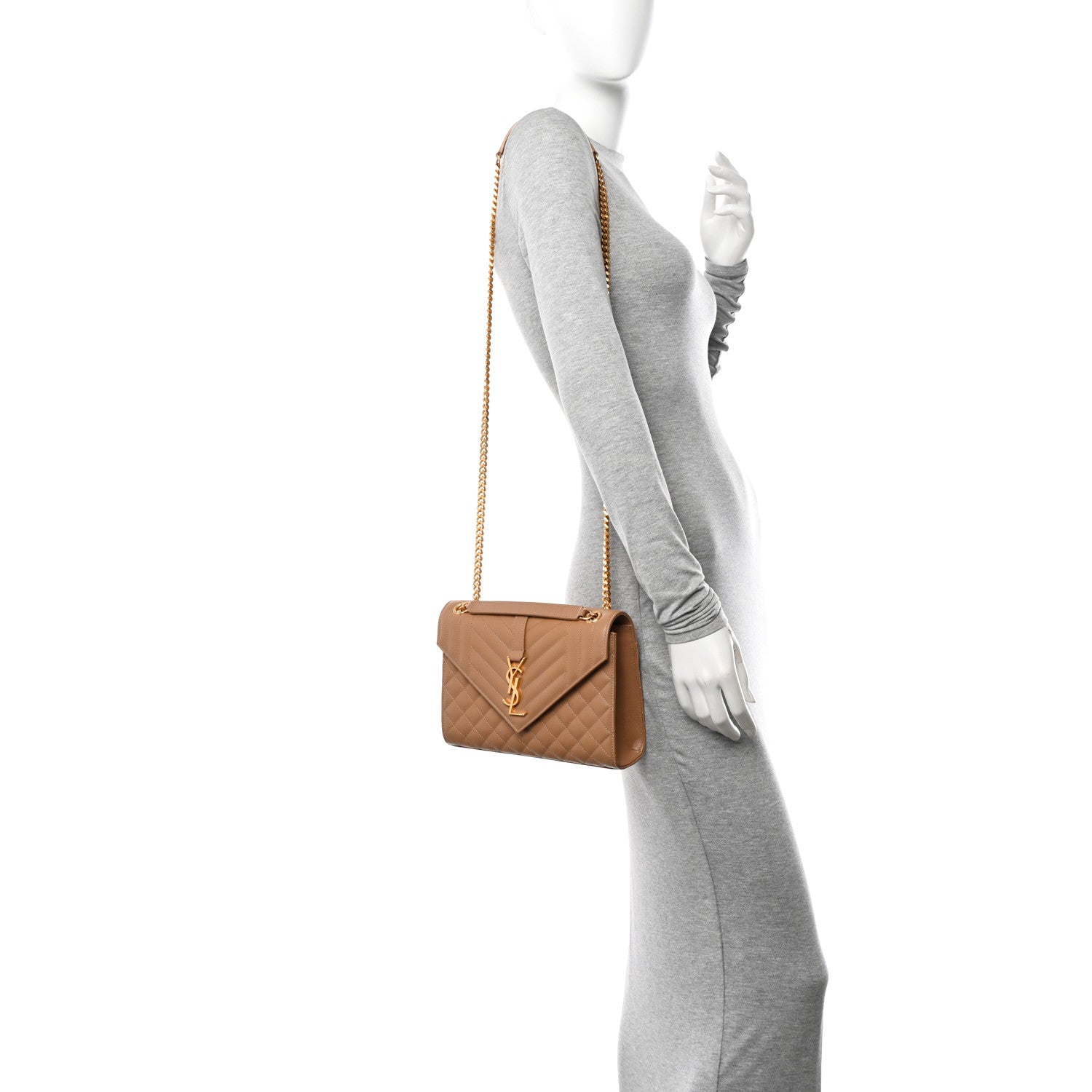 Saint Laurent Grain De Poudre Textured Mixed Matelasse Medium Triquilt Monogram Satchel Dark Cork 2 of 11