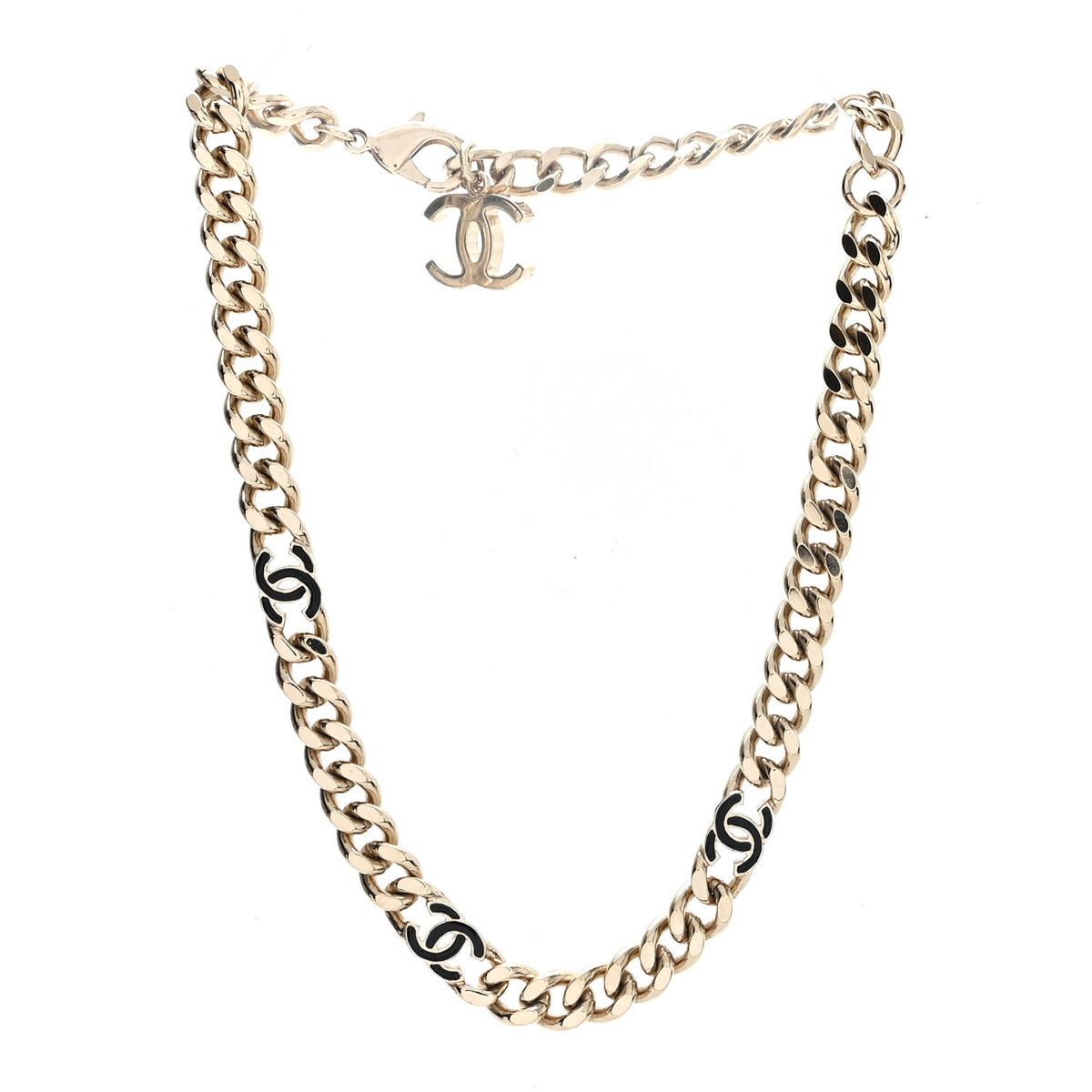Chanel Metal Enamel Chain CC Choker Gold Black 3 of 5