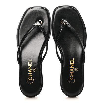 Chanel Goatskin CC Times Square Thong Sandals 37 Black 2 of 10