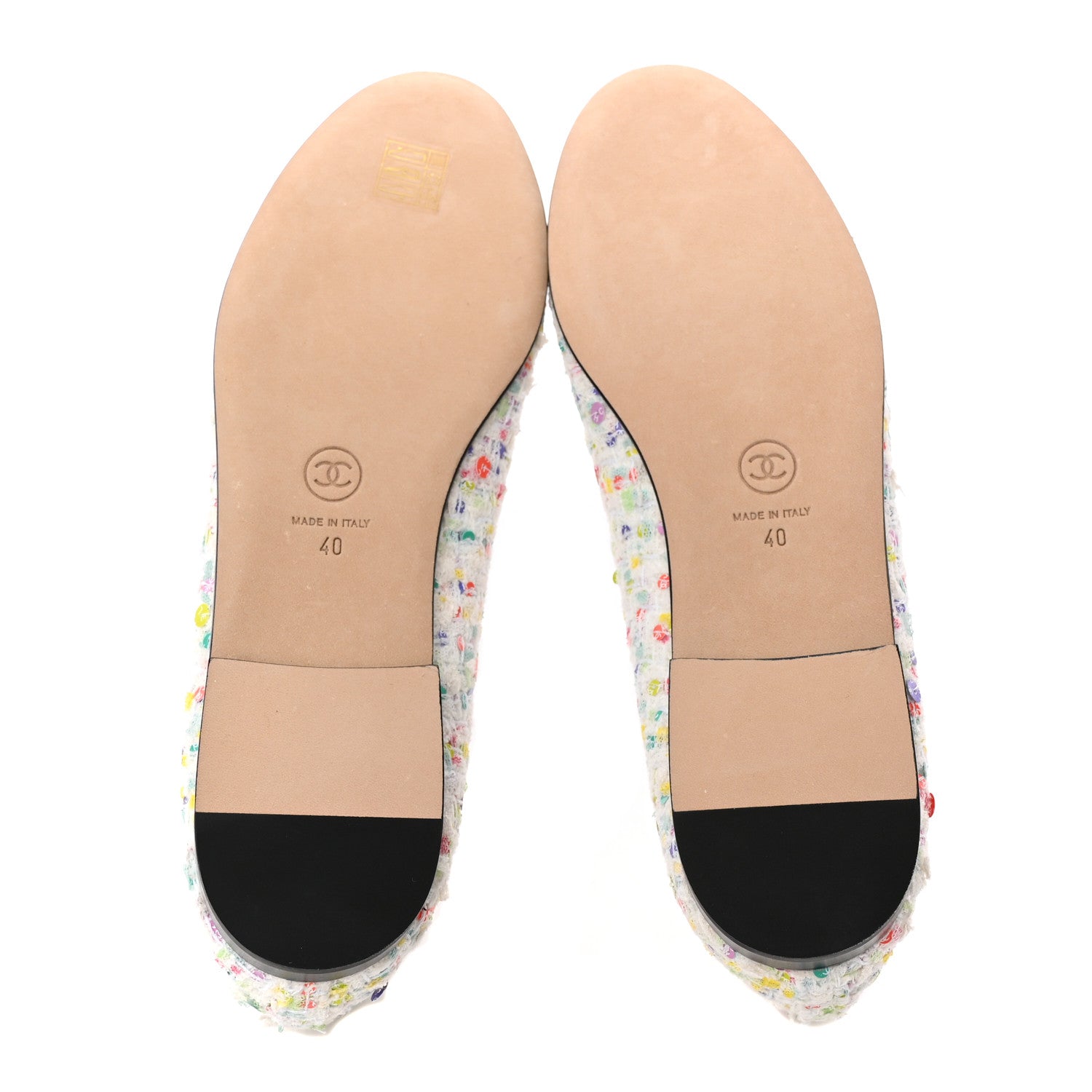 Chanel Tweed Sequin Grossgrain Cap Toe Ballerina Flats 40 Ecru Multicolor Black 5 of 10