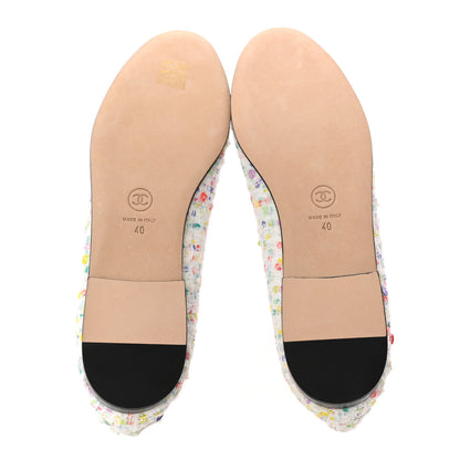 Chanel Tweed Sequin Grossgrain Cap Toe Ballerina Flats 40 Ecru Multicolor Black 5 of 10